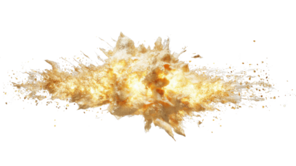 Realistic fire explosion creating a golden cloud with transparent background