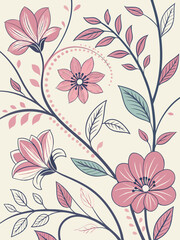 Vintage floral pattern with seamless spring leaf design
