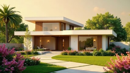 Modern Architectural Design A Luxurious Residence with Expansive Windows and Serene Landscaping