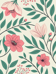 Vintage floral pattern with seamless spring blossoms
