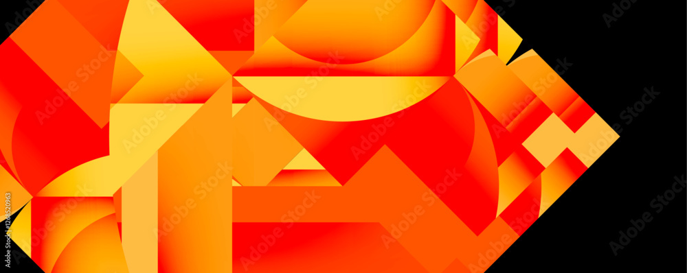 Poster Abstract geometric composition with interlocking circular and angular shapes, featuring smooth gradients and sharp contrasts on a white background