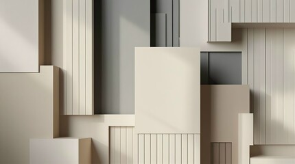 Abstract geometric pattern background, clean lines, modern design, neutral tones (e.g., beige, gray, and white), subtle shadows for depth, high-resolution, versatile for editing, professional and eleg