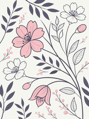 Blossom Serenade: An elegant floral illustration featuring delicate pink cherry blossoms and intricate foliage. capturing spring beauty