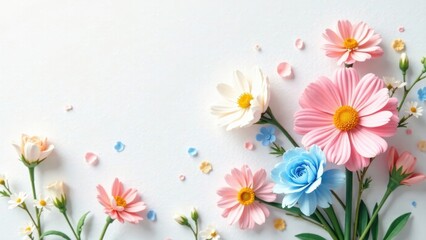 Pastel-Colored Floral Arrangement Delicate Paper Flowers on a White Background, a Stunning Display of Springtime Blooms