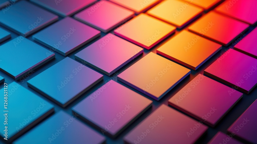Poster abstract patterns of semiconductor wafer concept, glowing rectangular and circular patterns on a waf