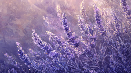 Obraz premium A close up of lavender plants, their purple hues and delicate flowers creating an enchanting garden scene, generative AI