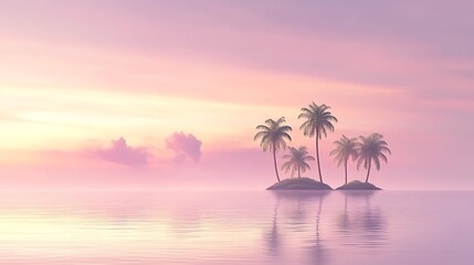 Tranquil Pink Sunset Over Small Tropical Island Paradise