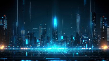 Fototapeta premium Futuristic Smart City Nightscape Digital Innovation and Urban Development