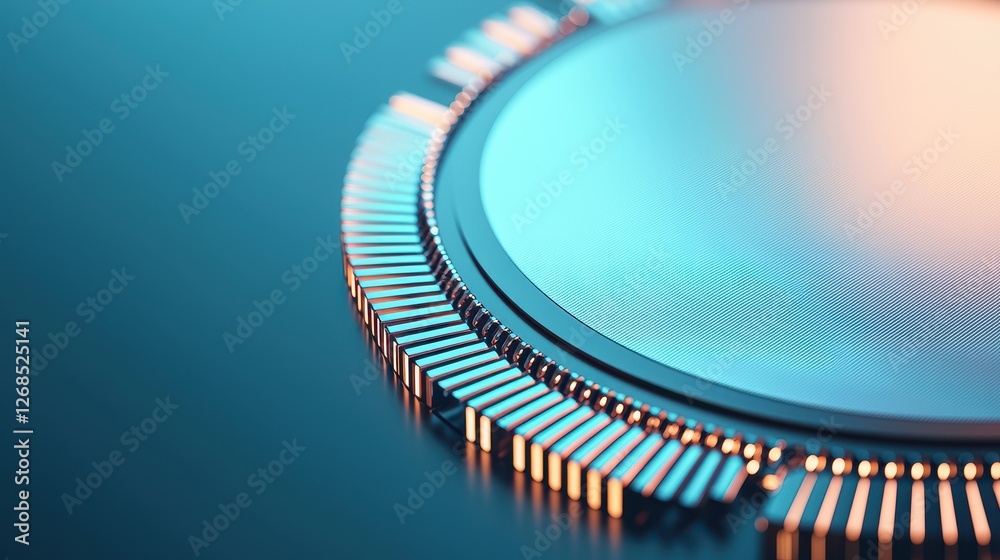 Poster abstract patterns of semiconductor wafer concept, close-up of wafers with reflective surface and geo