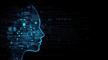 Obraz premium Artificial Intelligence Circuitry Brain in Profile