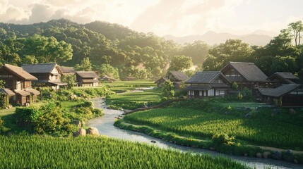 Serene Countryside Retreat in Japan Surrounded by Lush Greenery