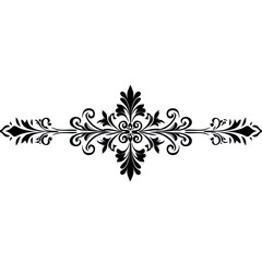 Elegant dark floral design ornate scrollwork divider black background, isolated on a transparent background
