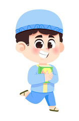 Cheerful muslim kid hug quran