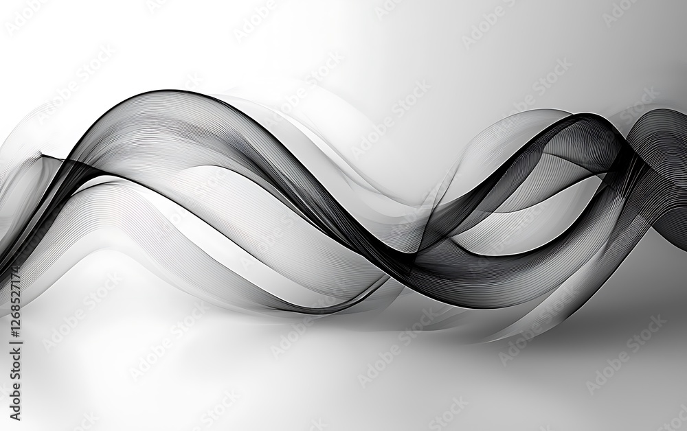 Poster abstract grayscale waves flowing on white background; website banner