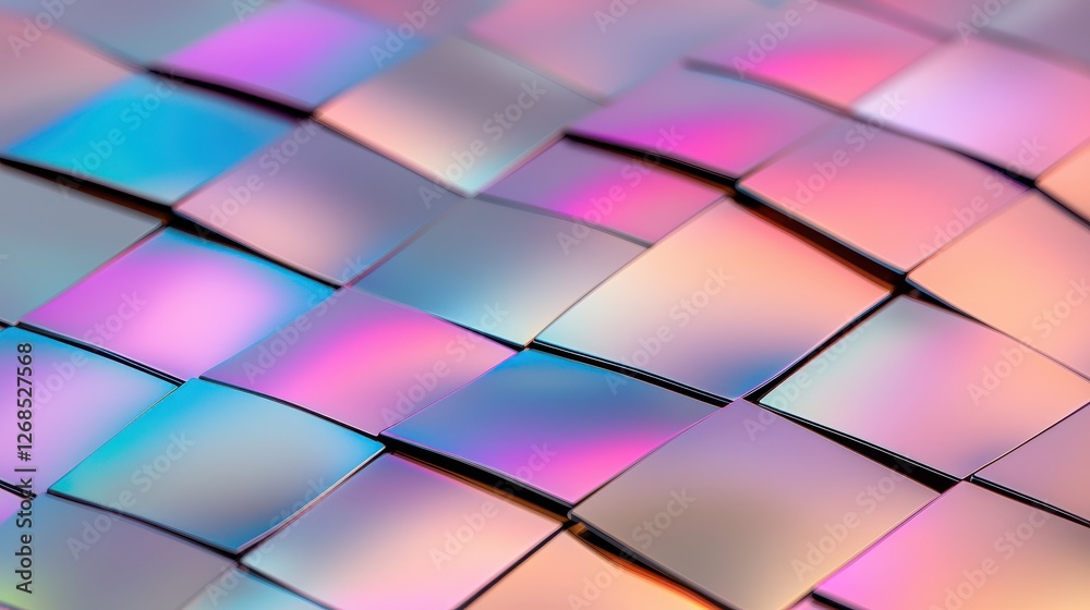 Poster abstract patterns of semiconductor wafer concept, close-up of colorful repeating square patterns on 