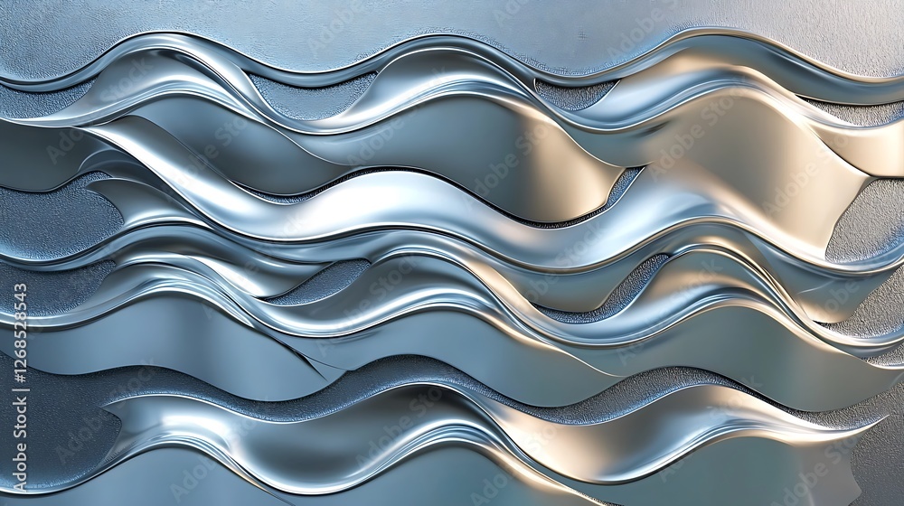 Poster abstract metallic waves flow on textured background, digital art, design element