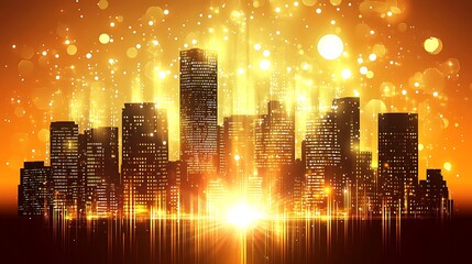 Golden City Skyline Illuminated at Night