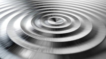 Obraz premium Shiny metallic surface with concentric circular patterns, reflecting light beautifully. intricate design creates sense of depth and movement, evoking modern aesthetic