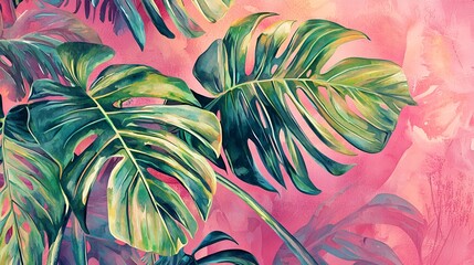 Pink Tropical Leaves Background Design