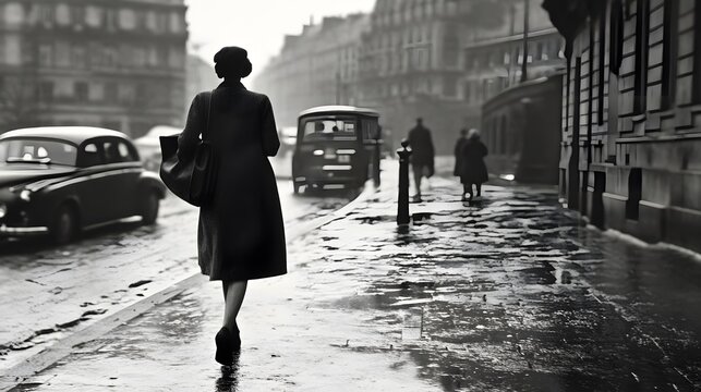 Fototapeta Rainy Day Stroll in Paris: A Black and White Photographic Masterpiece