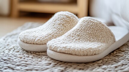 A pair of soft and cozy slippers placed next to each other at the entrance, welcoming love energy