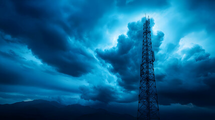 Tall Dark Tower Silhouetted Against a Dramatic Stormy Sky