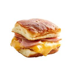 Delicious Cheddar and Ham Sandwich on Freshly Baked Biscuit Perfect for Breakfast, Lunch, or Snack Time with Melted Cheese and Tender Meat
