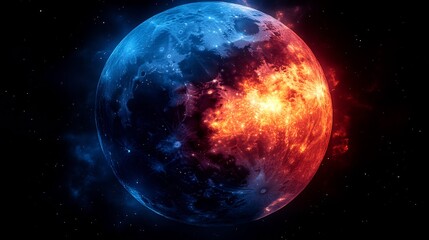 Obraz premium Fiery Planet Explodes Vivid Blue Red Hues. AI Generated