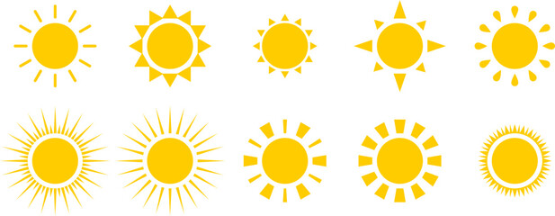 illustration or vector of the sun icon collection. yellow sun icon that has different rays