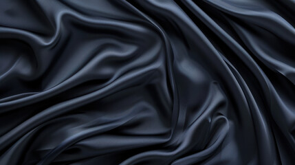 Smooth black fabric with elegant folds and drapes, showcasing luxurious texture and sheen. Perfect for fashion or interior design projects