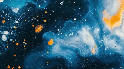Abstract swirling cosmic nebula painting with gold and silver accents