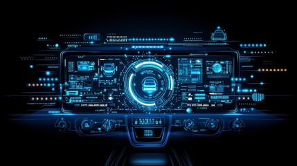 Obraz premium Futuristic Car Dashboard with Holographic Heads-Up Display and Advanced Technology Interface