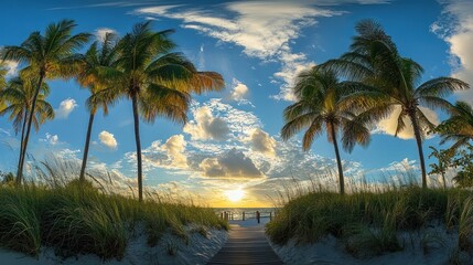 Obraz premium Palm Trees at Sunset on a Tropical Beach