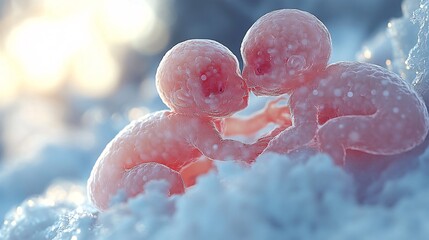 Detailed 3D Depiction of Twin Embryos Interacting in a Soft, Ethereal Environment