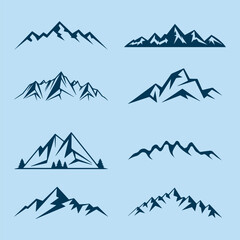 Minimalist Mountain Silhouettes Set, Mountain Peaks Vector Icons Collection