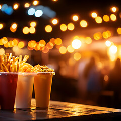 Naklejka premium Three Cups of Food and Drinks at Night Market