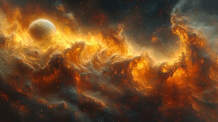 Obraz premium Dreamy Depiction of Saturn Surrounded by Colorful Galactic Nebula in Cosmic Space Atmosphere