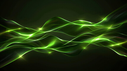 Abstract green wave pattern with glowing light effects, creating dynamic and energetic feel. Ideal for backgrounds or digital designs