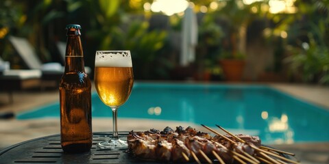 Relaxing Poolside BBQ: Beer, Kebabs, and Summer Vibes