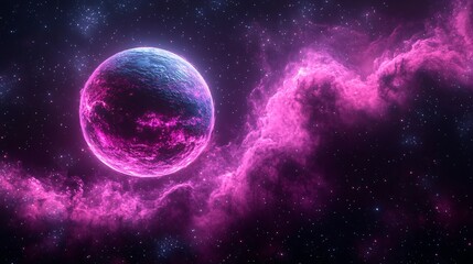 Obraz premium Vibrant Fantasy Representation of Saturn Surrounded by Crystalline Nebula in Deep Space