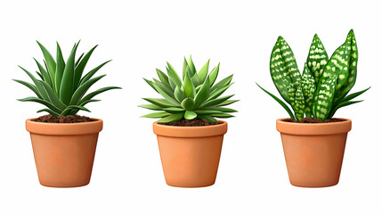 Obraz premium Three Potted Succulents on White Background