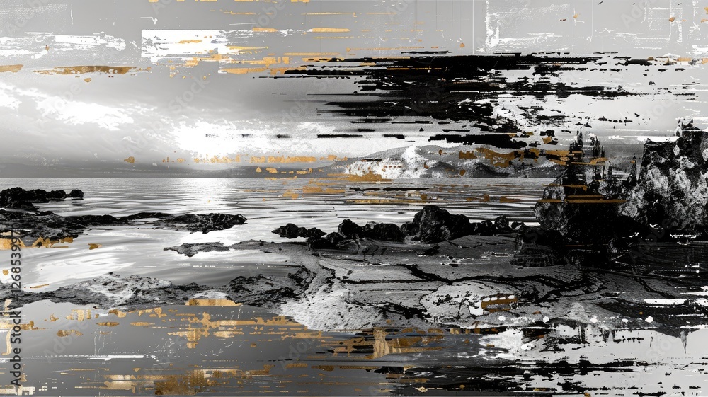 Fototapete Abstract complex glitch with pixel effect in tech background use shading and glitches texture express mysterious design or complex flow through tiny object convey sense of future digital scene. AIG53.