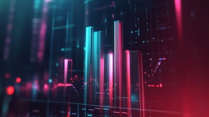 Fototapeta premium A D bar chart with metallic, gradient bars rising from a financial graph, showing growth and progress, with a modern digital interface in the background