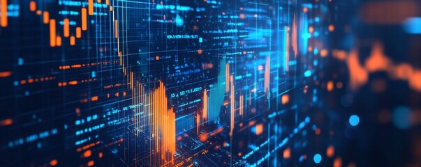 Fototapeta premium Digital Data Stream Wall Financial Market Data Visualization