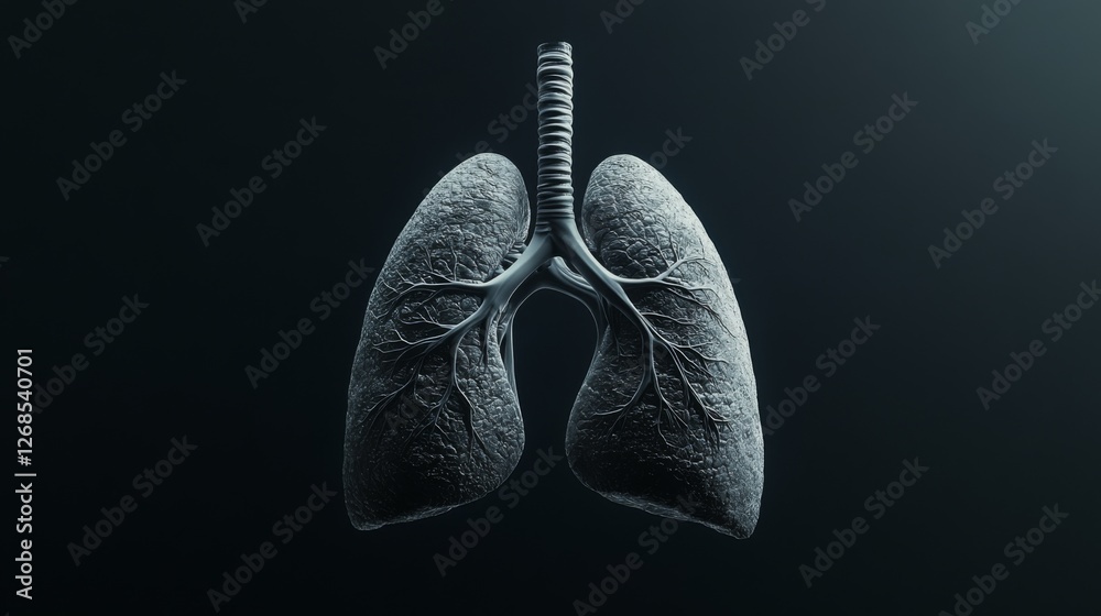 Aufkleber a d rendering of a pair of human lungs with detailed bronchi and alveoli, isolated on a dark backgro