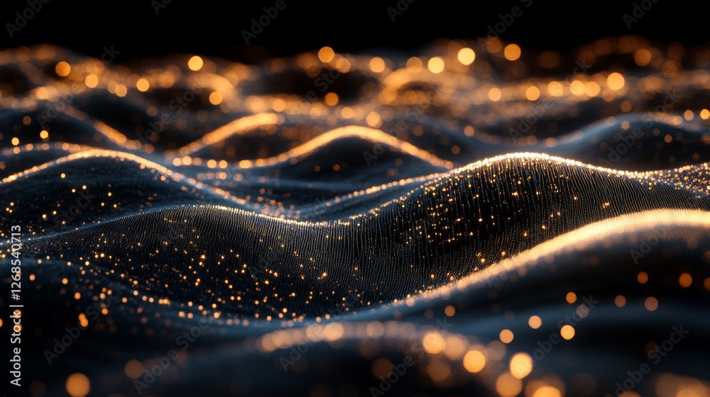 Aufkleber A D financial line graph with smooth, curving lines connecting glowing points, showing a steady upward trend against a dark digital landscape