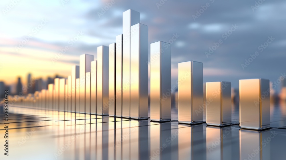 Aufkleber a d stacked bar chart with metallic bars in ascending order, placed on a reflective surface, highlig