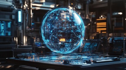 Fototapeta premium globe-shaped hologram with interconnected digital 