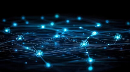 Obraz premium Abstract Network Connection Glowing Nodes and Lines in Dark Space