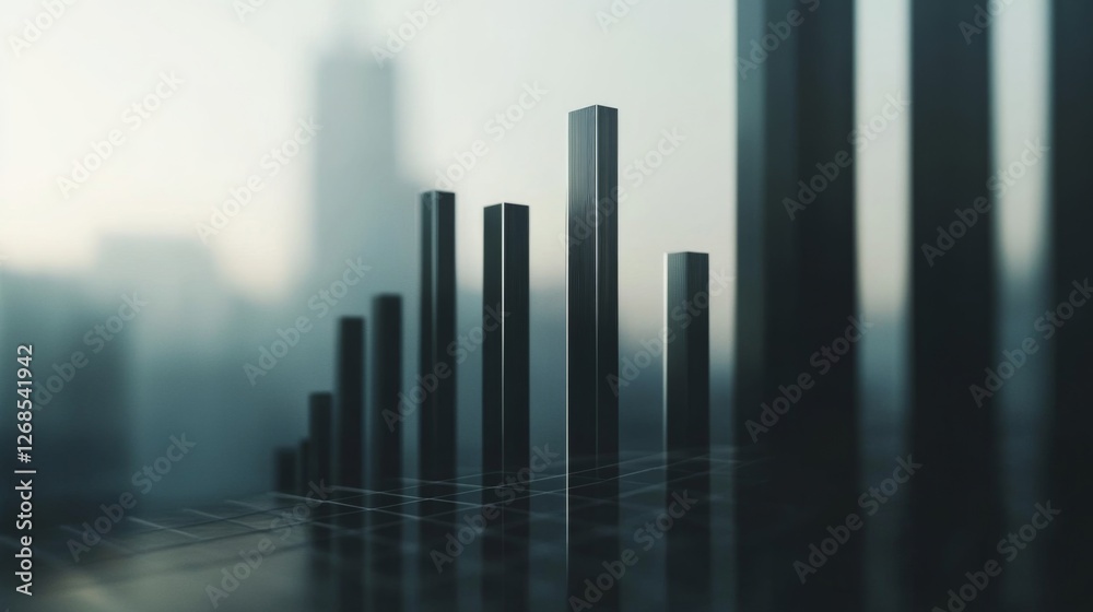 Poster a close-up of a financial bar graph with tall, transparent bars rising against a minimalist backgrou